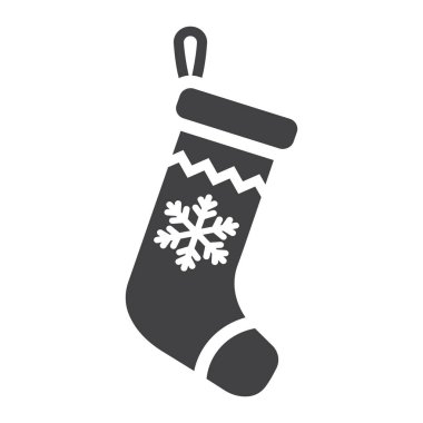 Noel çorap glif simgesi, yeni yıl ve Noel, xmas hediye işareti vektör grafikleri, beyaz bir arka planda eps 10 katı bir desen.