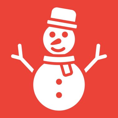 Kardan adam glif simgesi, yeni yıl ve Noel, Noel işareti vektör grafikleri, kırmızı bir arka plan, eps 10 katı bir desen.