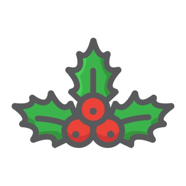 Doldurulmuş anahat simgesini, yeni yıl ve Noel Noel holly Karpuzu, xmas işareti vektör grafikleri, beyaz bir arka planda eps 10 renkli çizgi deseni.