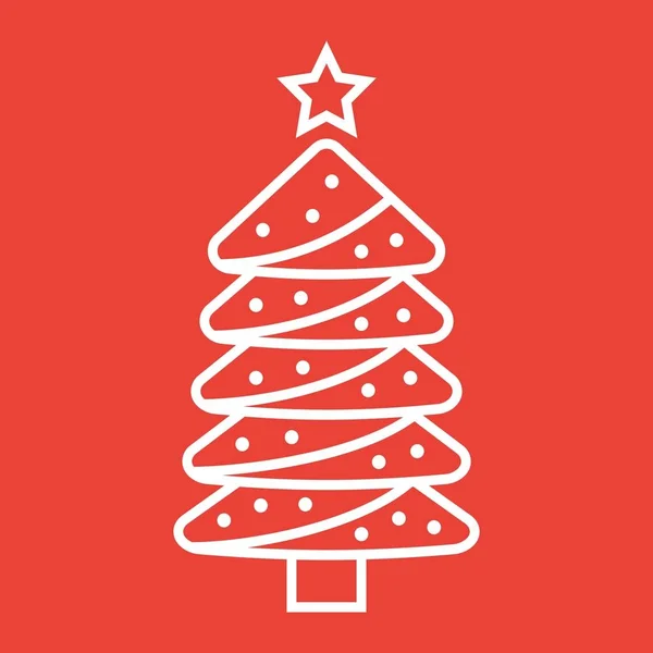 Значок линии елки, Новый год и Рождество, векторная графика, линейный узор на красном фоне, eps 10 . — стоковый вектор