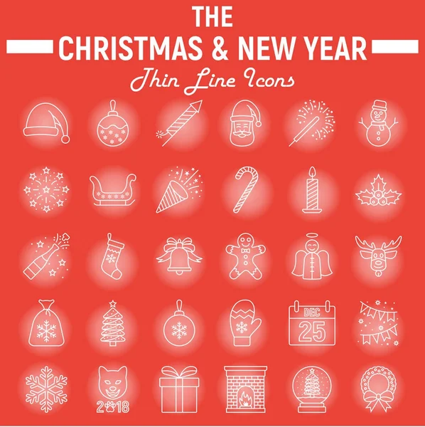 Conjunto de iconos de línea navideña, colección de símbolos de año nuevo, bocetos vectoriales, ilustraciones de logotipos, signos navideños paquete de pictogramas lineales aislados sobre fondo rojo, eps 10 . — Vector de stock