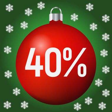 Kırmızı Noel satış top simgesi, yeni yıl ve xmas, kırmızı yüzde 40 indirim topu.