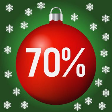 Kırmızı Noel satış top simgesi, yeni yıl ve xmas, kırmızı yüzde 70'i indirim topu.