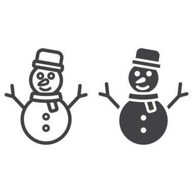 Kardan adam çizgi ve glif simgesi, yeni yıl ve Noel, Noel işareti vektör grafikleri, doğrusal model beyaz bir arka planda eps 10.