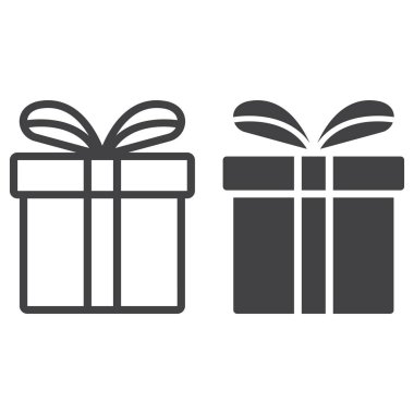 Noel hediye kutusu satırı ve glif simgesi, Yılbaşı ve Yeniyıl, Noel hediyesi işareti vektör grafikleri, doğrusal model beyaz bir arka planda eps 10.