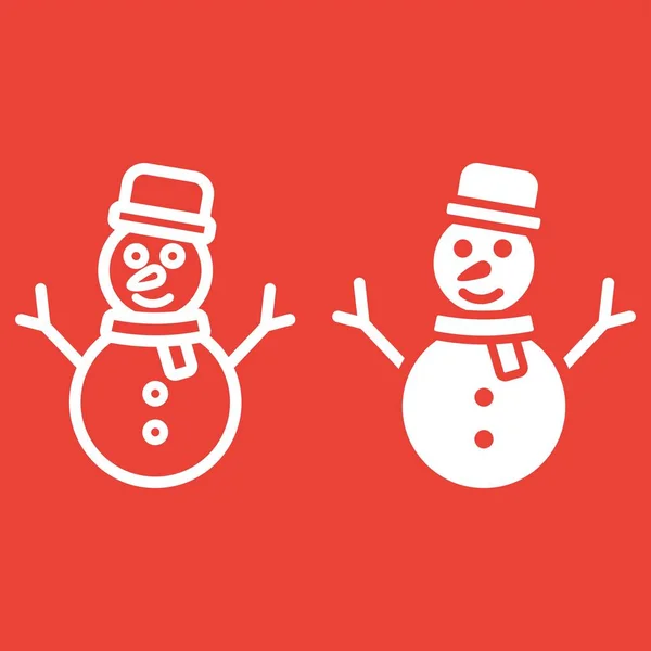 Línea muñeco de nieve e icono de glifo, Año Nuevo y Navidad, gráficos vectoriales signo de Navidad, un patrón lineal sobre un fondo rojo, eps 10 . — Archivo Imágenes Vectoriales