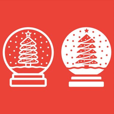 Kar küresi çizgi ve glif simgesi, yeni yıl ve Noel, Noel işareti vektör grafikleri, kırmızı bir arka plan, eps 10 doğrusal bir desen.