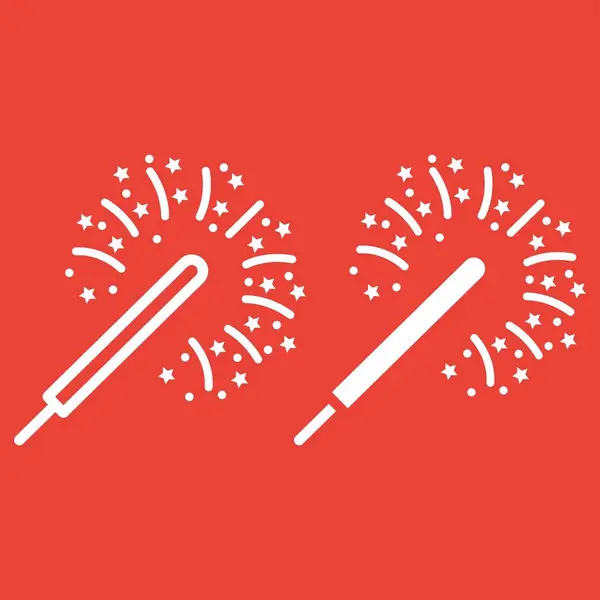 Sparkler line and glyph icon, New year and Christmas, xmas sign vector graphics, a linear pattern on a red background, eps 10. — Stock Vector