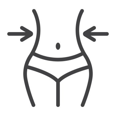 Kilo kaybı satırı simgesi, fitness ve spor, kaset işareti vektör grafikleri, doğrusal model beyaz bir arka planda eps 10 ölçme ile vücut zayıf.