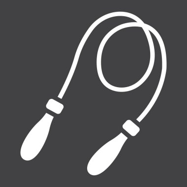 İp glif simgesi, fitness ve spor atlama, atlama ipi işareti vektör grafikleri, siyah bir arka plan, eps 10 katı bir desen.