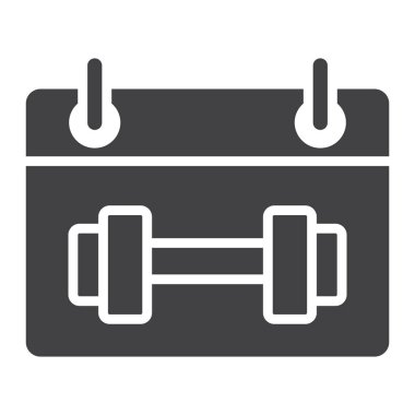 Eğitim programı glif simgesi, fitness ve spor, spor takvim işareti vektör grafikleri, beyaz bir arka planda eps 10 katı bir desen.