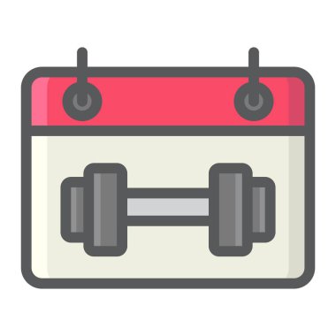 Eğitim programı anahat simgesini, fitness ve spor dolu, spor takvim işareti vektör grafikleri, doğrusal model beyaz bir arka planda eps 10.