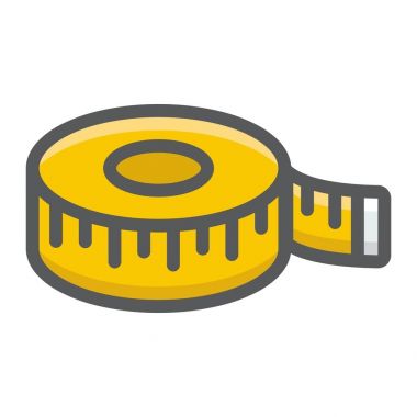 Ölçü birimi teyp doldurulmuş anahat simgesi, santimetre ve boyutu, fitness cetvel işareti vektör grafikleri, beyaz bir arka planda eps 10 renkli çizgi deseni.