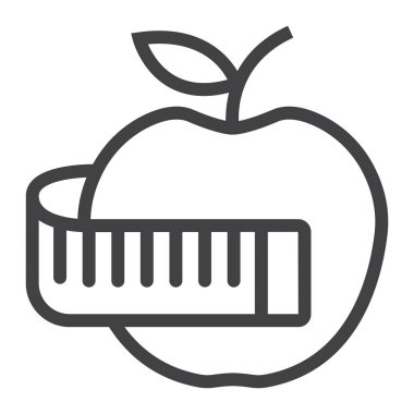 Apple ölçme bant satırı simgesi, fitness ve spor, diyet işareti ile vektör grafikleri, doğrusal model beyaz bir arka planda eps 10.