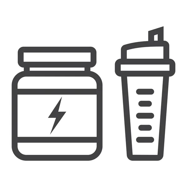 Proteína de soro de leite com ícone de linha shaker esportes, fitness e esporte, gráficos de vetor sinal de nutrição, um padrão linear em um fundo branco, eps 10 . — Vetor de Stock