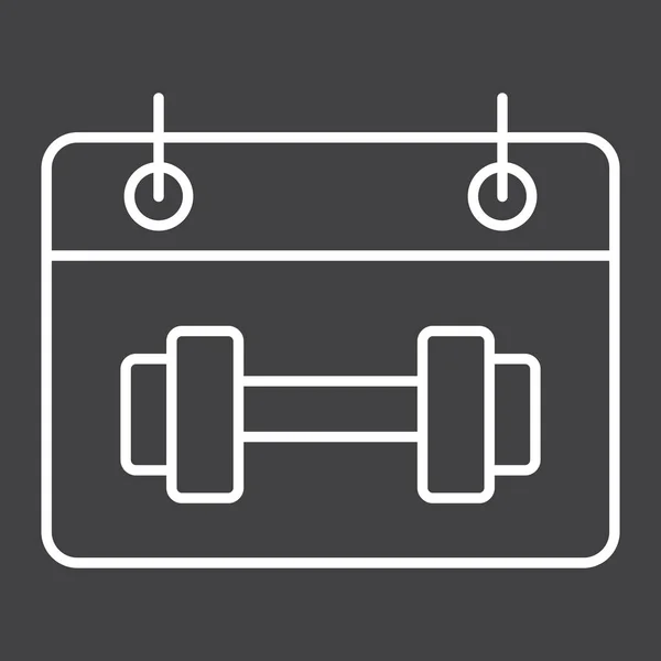 Icono de línea de programación de entrenamiento, fitness y deporte, gráficos vectoriales de signos de calendario deportivo, un patrón lineal sobre un fondo negro, eps 10 . — Vector de stock