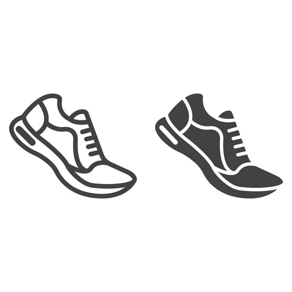 Беговая линия обуви и иконка глифа, фитнес и спорт, векторная графика тренажерного зала, линейный узор на белом фоне, eps 10 . — стоковый вектор