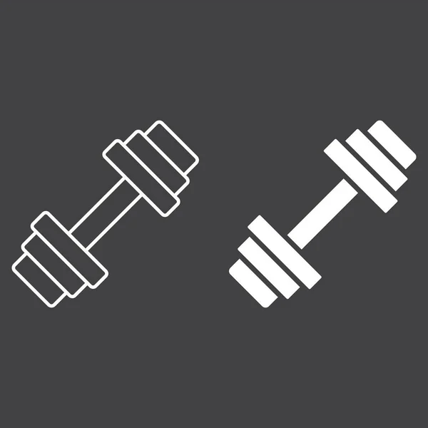 Barbell line and glyph icon, fitness and sport, dumbbell sign vector graphics, a linear pattern on a black background, eps 10. — Stock Vector