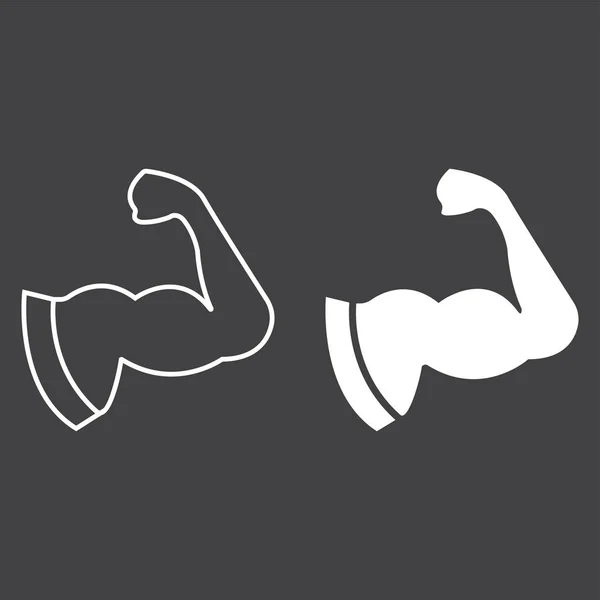 Armmuskellinie und Glyphen-Symbol, Fitness und Sport, Bizepszeichen-Vektorgrafik, ein lineares Muster auf schwarzem Hintergrund, Folge 10. — Stockvektor