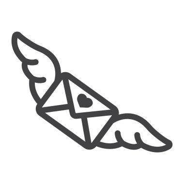 Kanatları satırı simgesi, Sevgililer günü ve romantik, işareti vektör grafikleri, doğrusal model beyaz bir arka planda eps 10 davet mektubu seviyorum.