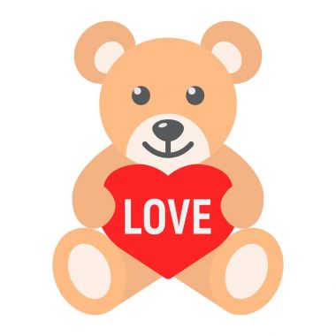 Oyuncak ayı kalp düz simgesi, Sevgililer günü ve romantik, oyuncak işareti vektör grafikleri, renkli bir katı model beyaz bir arka planda eps 10.