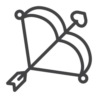 Aşk tanrısı yay ile ok satırı simgesi, Sevgililer günü ve romantik, sevgi işareti vektör grafik, bir doğrusal model beyaz bir arka planda eps 10.