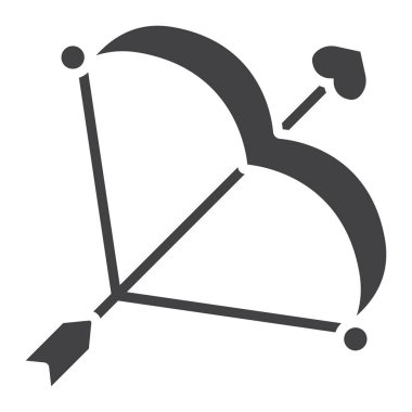 Aşk tanrısı yay ile ok glif simgesi, Sevgililer günü ve romantik, sevgi işareti vektör grafik, beyaz bir arka planda eps 10 katı bir desen.