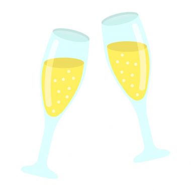 İki kadeh şampanya düz simgesi, Sevgililer günü ve romantik, kutlamak işareti vektör grafikleri, renkli bir katı model beyaz bir arka planda eps 10.