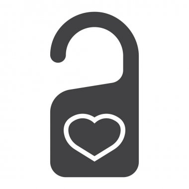 Kalp glif simgesi, Sevgililer günü rahatsız etmeyin ve romantik, kapı askı işareti vektör grafikleri, beyaz bir arka planda eps 10 katı bir desen.