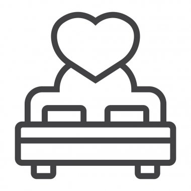 Kalp satırı simgesi, Sevgililer günü ve romantik aşıklar yatak, seks işareti vektör grafik, bir doğrusal model beyaz bir arka planda eps 10.