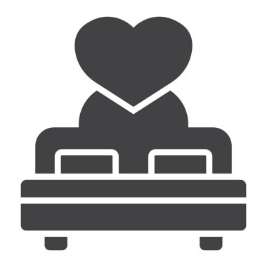 Kalp glif simgesi, Sevgililer günü ve romantik aşıklar yatak, seks işareti vektör grafikleri, beyaz bir arka planda eps 10 katı bir desen.