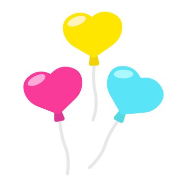 Kalp şekilli balonlar düz simgesi, Sevgililer günü ve romantik, işareti vektör grafikleri, renkli bir katı model beyaz bir arka planda eps 10 kutlamak.