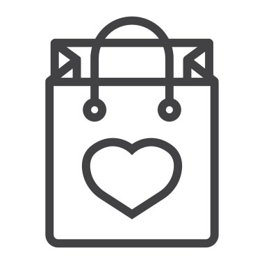 Alışveriş çantası kalp satırı simgesi, Sevgililer günü ve romantik hediye işareti vektör grafikleri, doğrusal model beyaz bir arka planda eps 10.