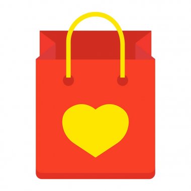 Alışveriş çantası kalp düz simgesi, Sevgililer günü ve romantik hediye işareti vektör grafikleri, renkli bir katı model beyaz bir arka planda eps 10.