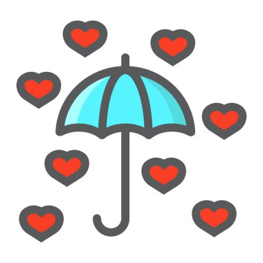 Aşk şemsiye doldurulmuş anahat simgesi, Sevgililer günü ve romantik, vektör grafikleri, renkli çizgi desenini beyaz bir arka planda eps 10 kupa kayıt.