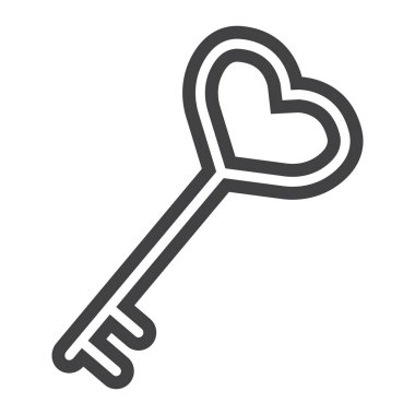 Anahtar kalp şekli satır simgesi, Sevgililer günü ve romantik, sevgi işareti vektör grafikleri ile beyaz bir arka planda eps 10 doğrusal bir desen.