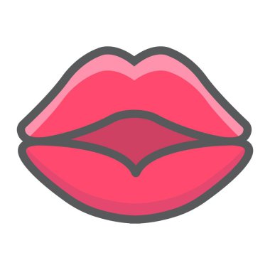 Kırmızı dudaklar doldurulmuş anahat simgesini, Sevgililer günü ve romantik, öpücük işareti vektör grafikleri, beyaz bir arka planda eps 10 renkli çizgi deseni.