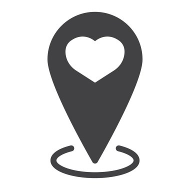 Harita göstergesi kalp glif simgesi, Sevgililer günü ve romantik, aşk PIN işareti vektör grafikleri ile beyaz bir arka planda eps 10 katı bir desen.