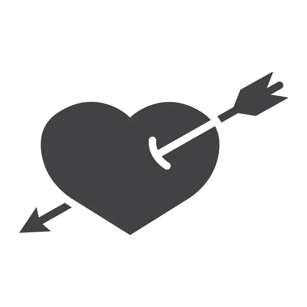 Corazón perforado con el icono del glifo de flecha, día de San Valentín y romántico, el amor gráficos vectoriales signo, un patrón sólido sobre un fondo blanco, eps 10 . — Vector de stock