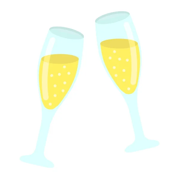 Due bicchieri di champagne icona piatta, giorno di San Valentino e romantico, celebrare segno grafica vettoriale, un modello solido colorato su uno sfondo bianco, eps 10 . — Vettoriale Stock