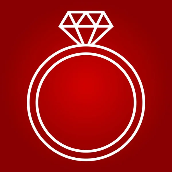 Diamantringlinie-Symbol, Valentinstag und Romantik, Vektorgrafik für Juwelenzeichen, ein lineares Muster auf rotem Hintergrund, Folge 10. — Stockvektor