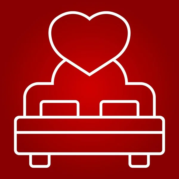 Amantes de la cama con el icono de la línea del corazón, día de San Valentín y romántico, sexo signos gráficos vectoriales, un patrón lineal sobre un fondo rojo, eps 10 . — Archivo Imágenes Vectoriales