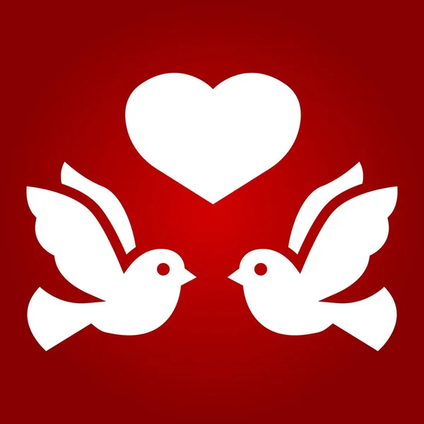 Свадебные голуби с иконой сердечного знака, день святого Валентина и романтический, векторная графика свадебного знака, сплошной узор на красном фоне, eps 10 . — стоковый вектор