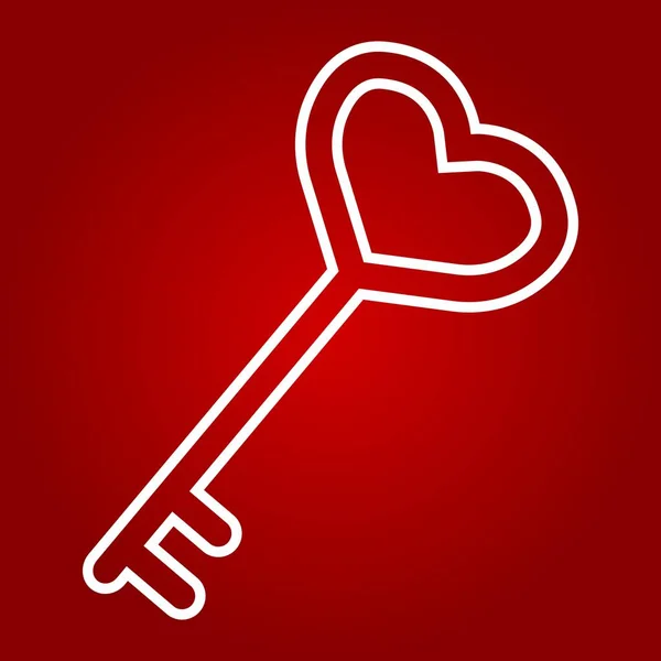 Sleutel met hart shapepictogram lijn, Valentijnsdag en romantisch, liefde teken vector graphics, een lineair patroon op een rode achtergrond, eps 10. — Stockvector