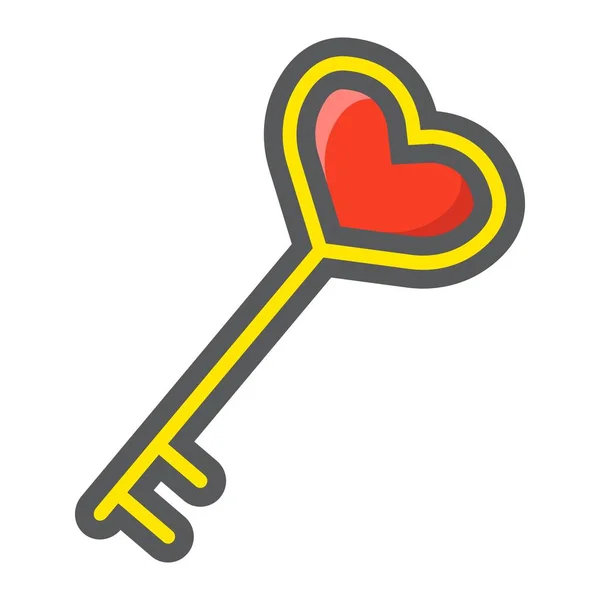 Sleutel met hart shapepictogram Gevulde omtrek, Valentijnsdag en romantisch, liefde teken vector graphics, een kleurrijke lijnpatroon op een witte achtergrond, eps 10. — Stockvector