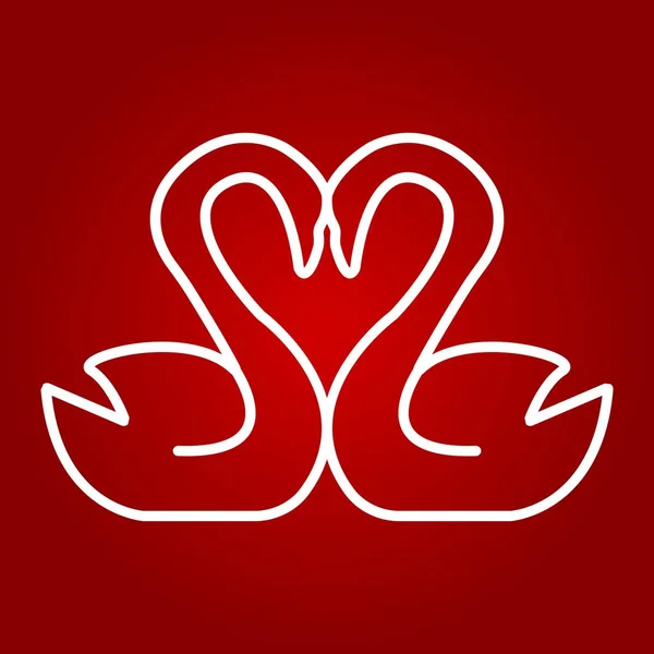 Cygnes en ligne d'amour icône, Saint Valentin et romantique, forme de coeur signes graphiques vectoriels, un motif linéaire sur un fond rouge, eps 10 . — Image vectorielle