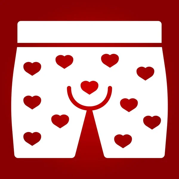 Hommes sous-vêtements avec des cœurs icône glyphe, Saint-Valentin et romantique, les hommes brefs signes graphiques vectoriels, un motif solide sur un fond rouge, eps 10 . — Image vectorielle