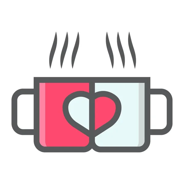 Dos taza llena icono de contorno, día de San Valentín y romántico, gráficos vectoriales signo de amor, un patrón de línea de colores sobre un fondo blanco, eps 10 . — Archivo Imágenes Vectoriales