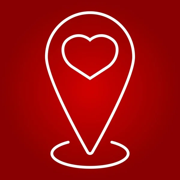 Puntero de mapa con el icono de la línea del corazón, día de San Valentín y romántico, gráficos vectoriales de signos de amor, un patrón lineal sobre un fondo rojo, eps 10 . — Archivo Imágenes Vectoriales