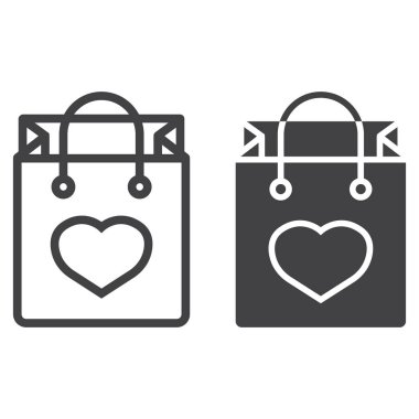 Kalp satır ve karakter simgesi olan alışveriş çantası